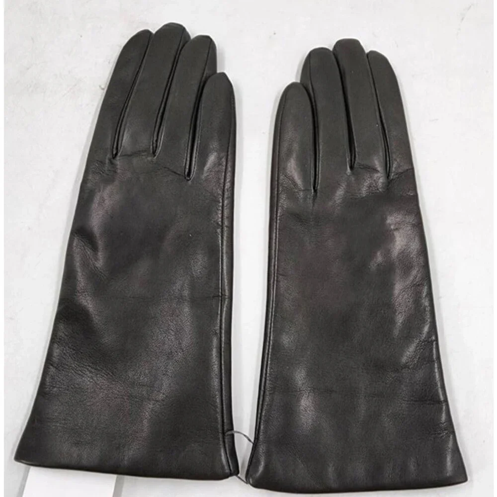 Bloomingdale's Cashmere-Lined Leather Gloves Women's 7 Gray Pull On Closure